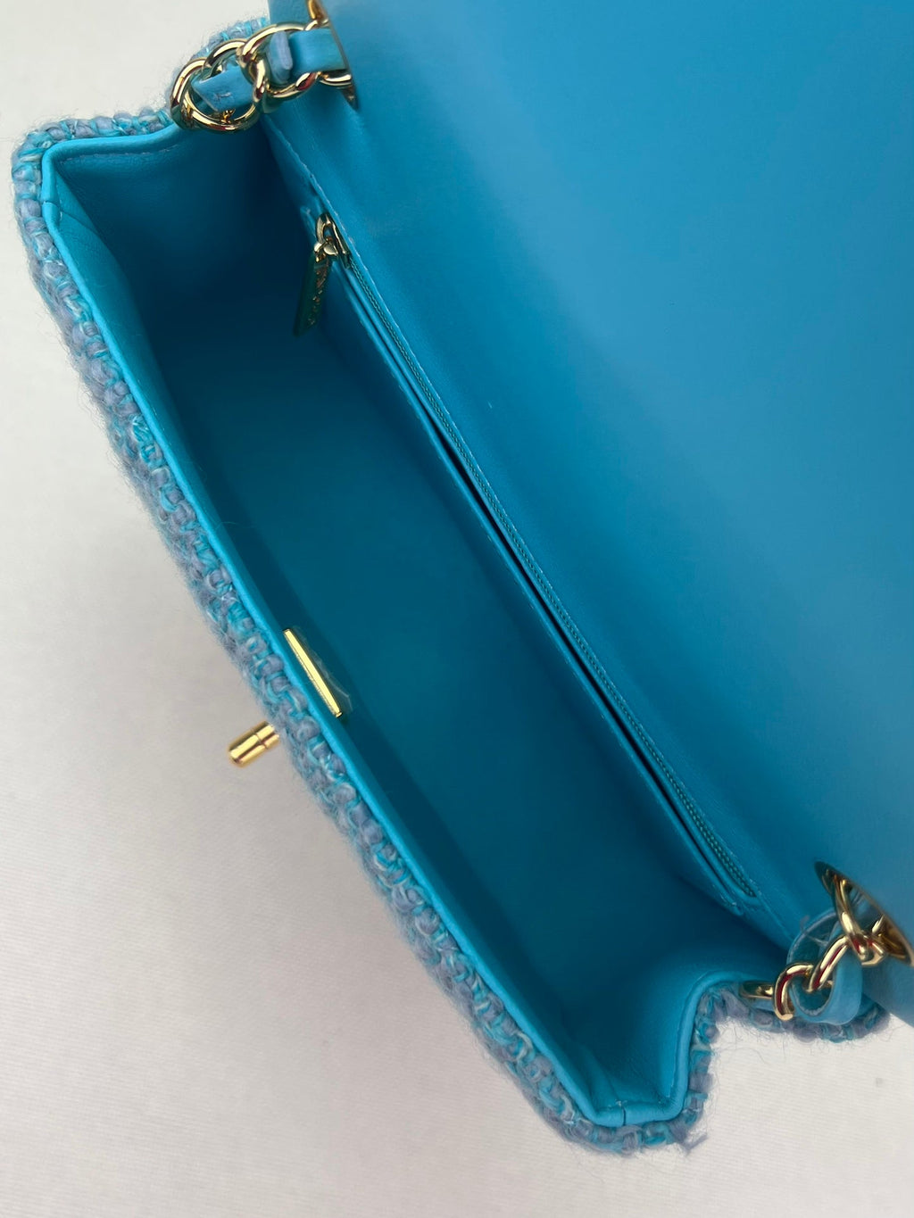 Chanel A69900 Mini Flap Bag Green Blue Tweed Gold-Tone Metal
