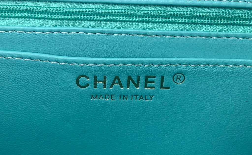 Chanel A69900 Mini Flap Bag Green Blue Tweed Gold-Tone Metal