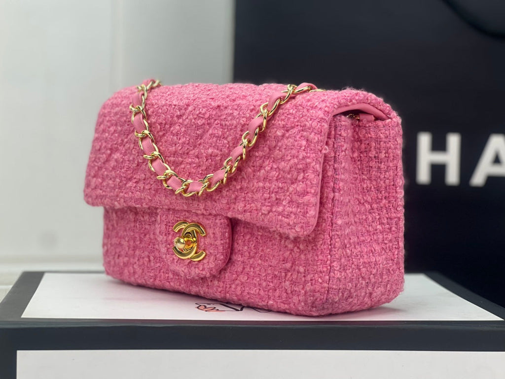 Chanel A69900 Mini Flap Bag Pink Tweed Gold-Tone Metal