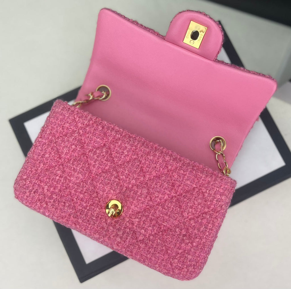 Chanel A69900 Mini Flap Bag Pink Tweed Gold-Tone Metal