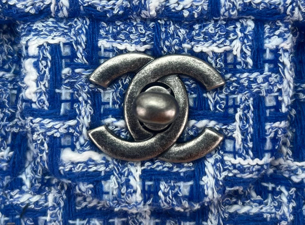 Chanel A69900 Mini Flap Bag Blue Tweed Gold-Tone Metal