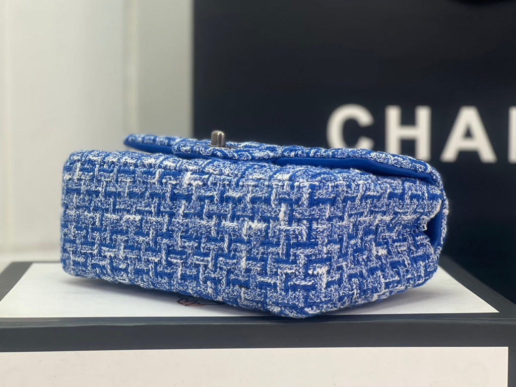 Chanel A69900 Mini Flap Bag Blue Tweed Gold-Tone Metal