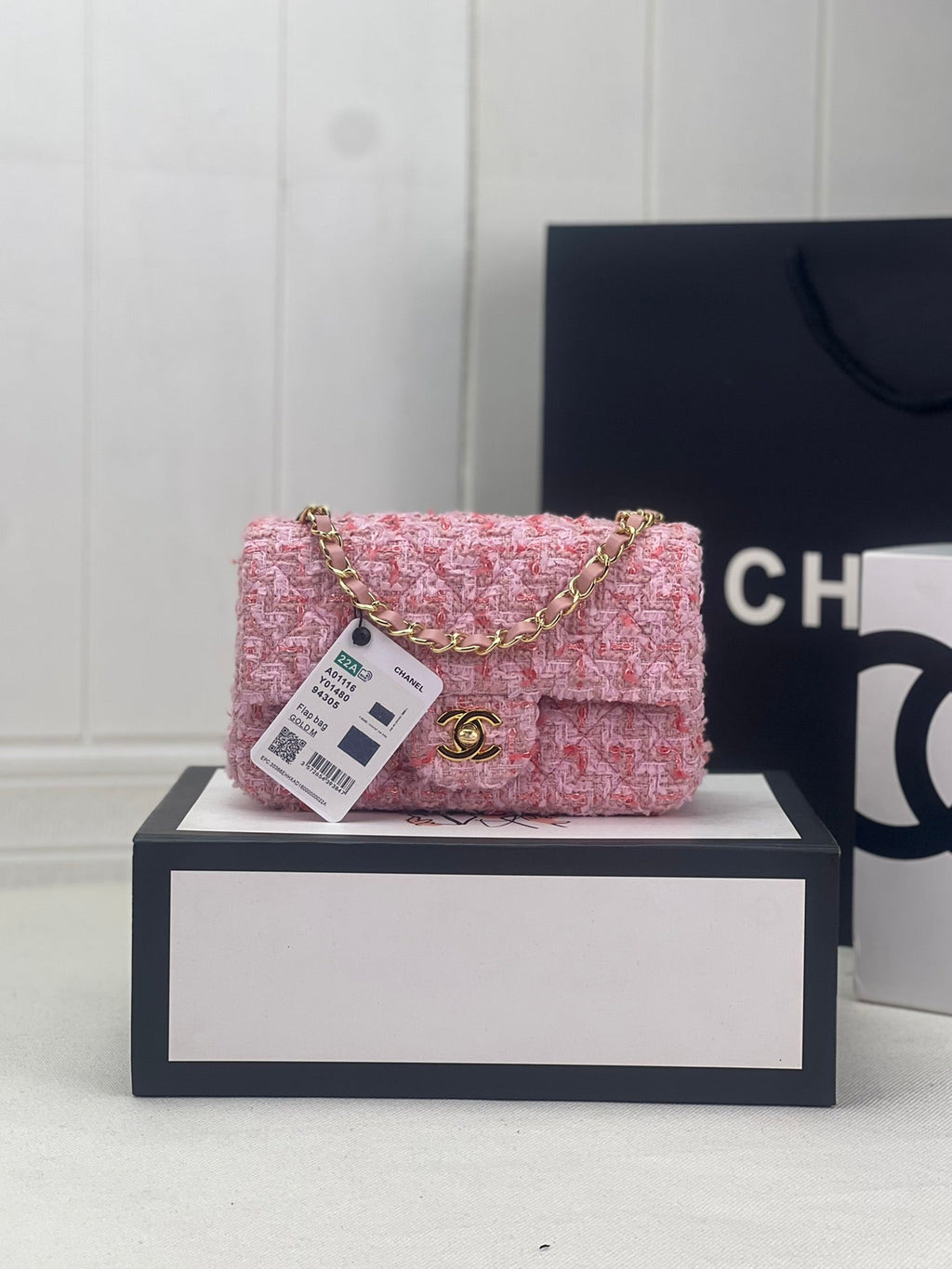 Chanel A69900 Mini Flap Bag Light Pink Tweed Gold-Tone Metal