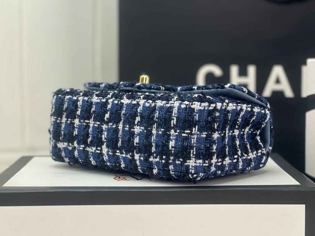Chanel A69900 Mini Flap Bag Tweed Gold-Tone Metal Blue