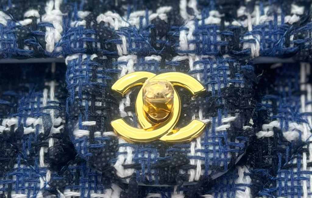 Chanel A69900 Mini Flap Bag Tweed Gold-Tone Metal Blue