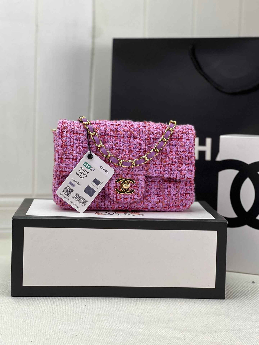 Chanel A69900 Mini Flap Bag Purple Tweed Gold-Tone Metal