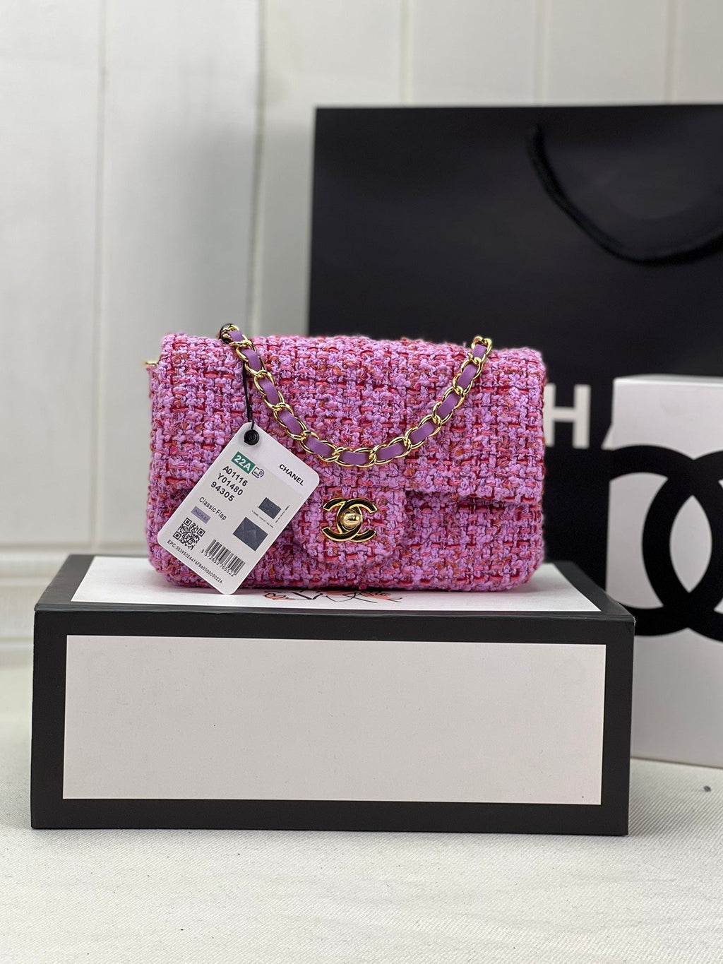 Chanel A69900 Mini Flap Bag Purple Tweed Gold-Tone Metal