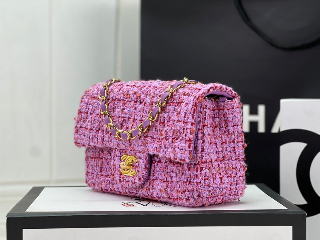 Chanel A69900 Mini Flap Bag Purple Tweed Gold-Tone Metal