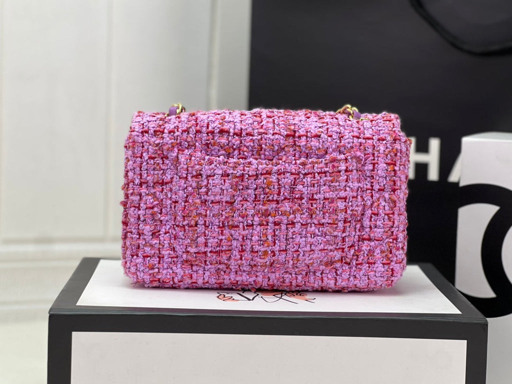 Chanel A69900 Mini Flap Bag Purple Tweed Gold-Tone Metal