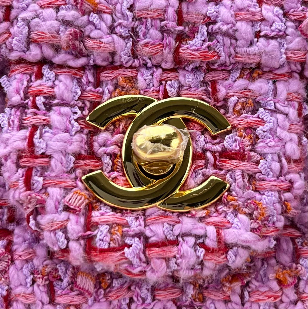 Chanel A69900 Mini Flap Bag Purple Tweed Gold-Tone Metal