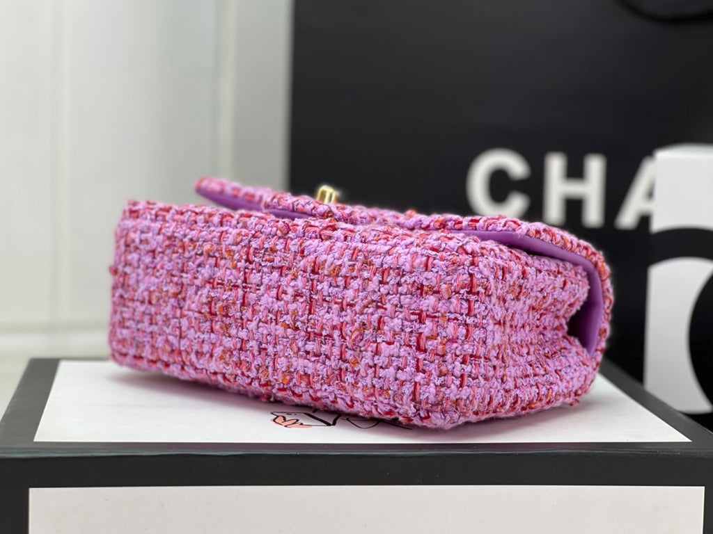 Chanel A69900 Mini Flap Bag Purple Tweed Gold-Tone Metal