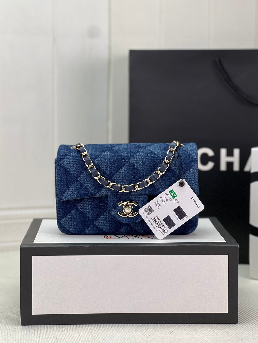 Chanel A69900 Mini Flap Bag Denim-Tone Metal dark blue