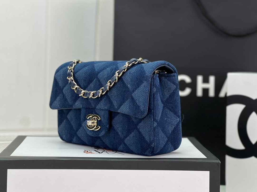 Chanel A69900 Mini Flap Bag Denim-Tone Metal dark blue