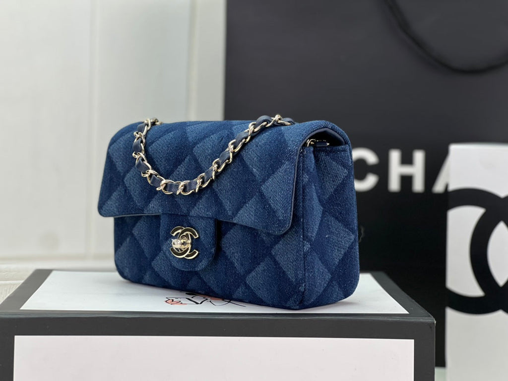 Chanel A69900 Mini Flap Bag Denim-Tone Metal dark blue