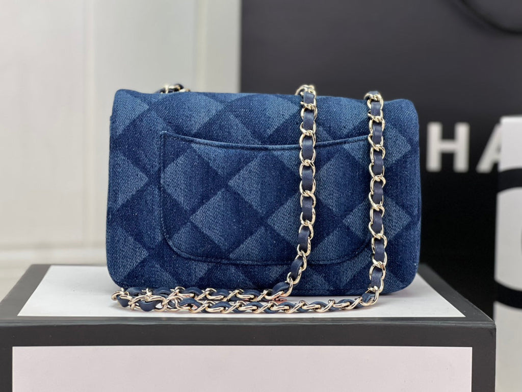 Chanel A69900 Mini Flap Bag Denim-Tone Metal dark blue