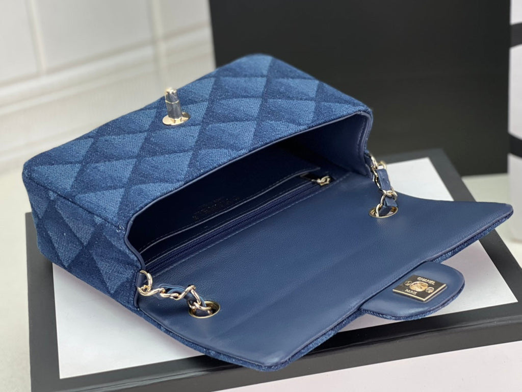 Chanel A69900 Mini Flap Bag Denim-Tone Metal dark blue