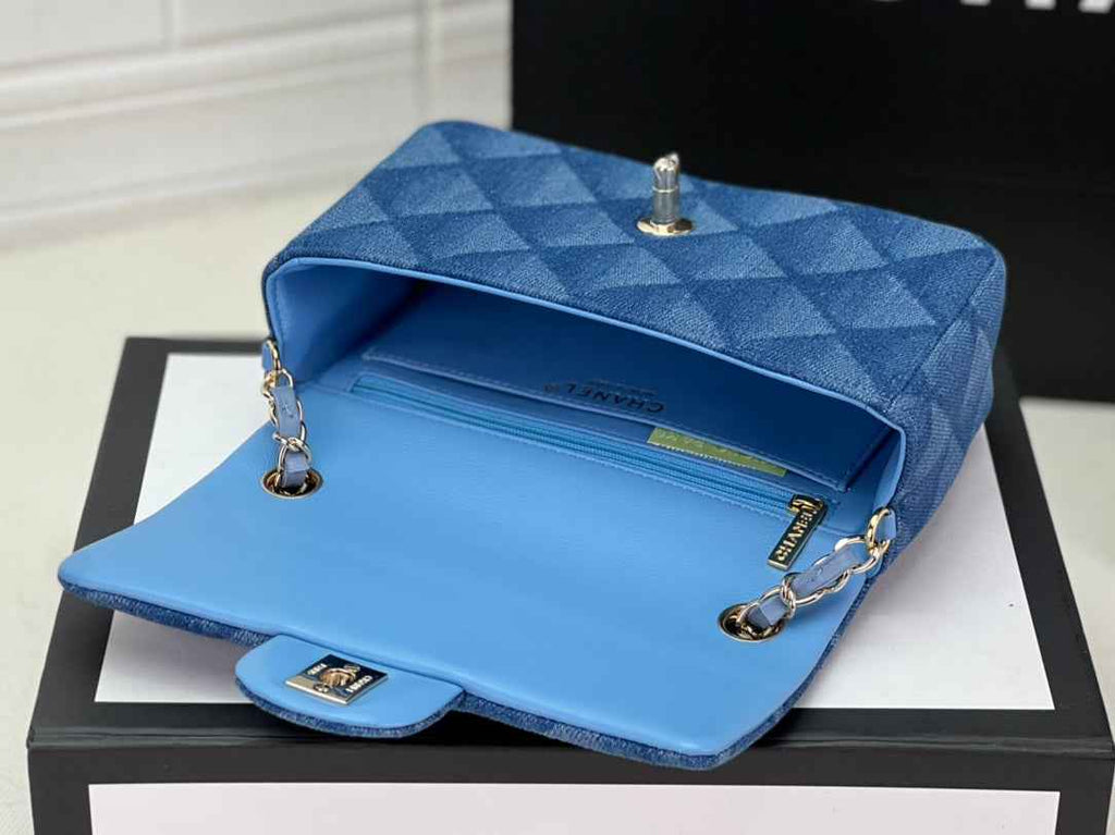 Chanel A69900 Mini Flap Bag Denim-Tone Metal Blue