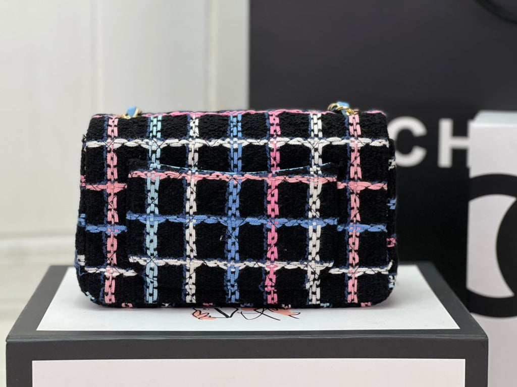 Chanel A69900 Mini Flap Bag Tweed Gold-Tone Metal Blue