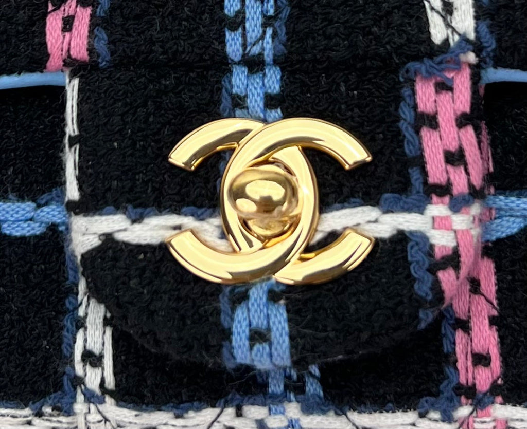 Chanel A69900 Mini Flap Bag Tweed Gold-Tone Metal Blue