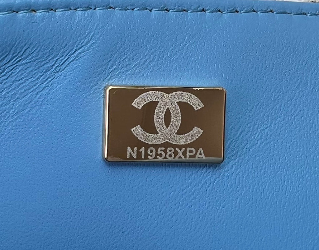 Chanel A69900 Mini Flap Bag Tweed Gold-Tone Metal Blue