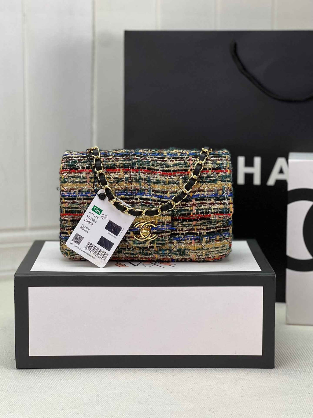 Chanel A69900 Mini Flap Bag Tweed Gold-Tone Metal Brown