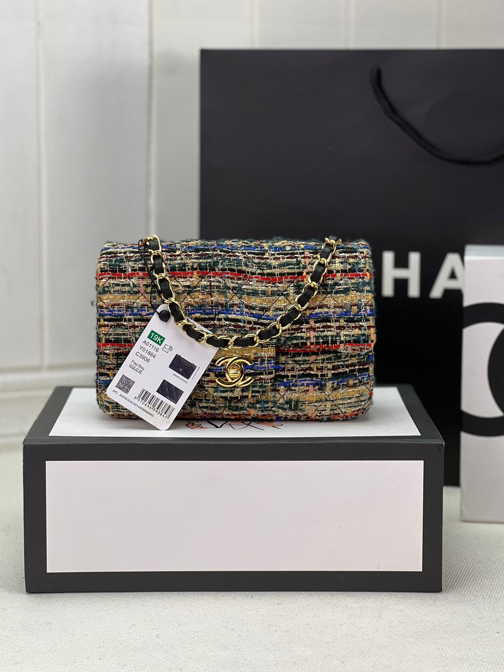 Chanel A69900 Mini Flap Bag Tweed Gold-Tone Metal Brown