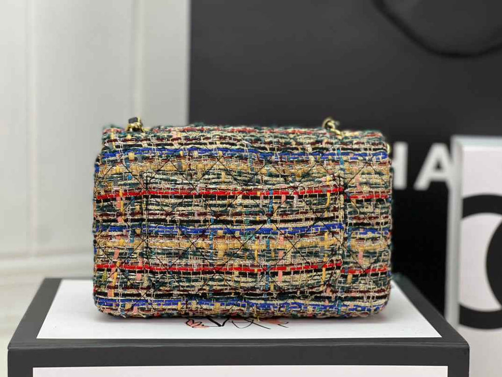 Chanel A69900 Mini Flap Bag Tweed Gold-Tone Metal Brown