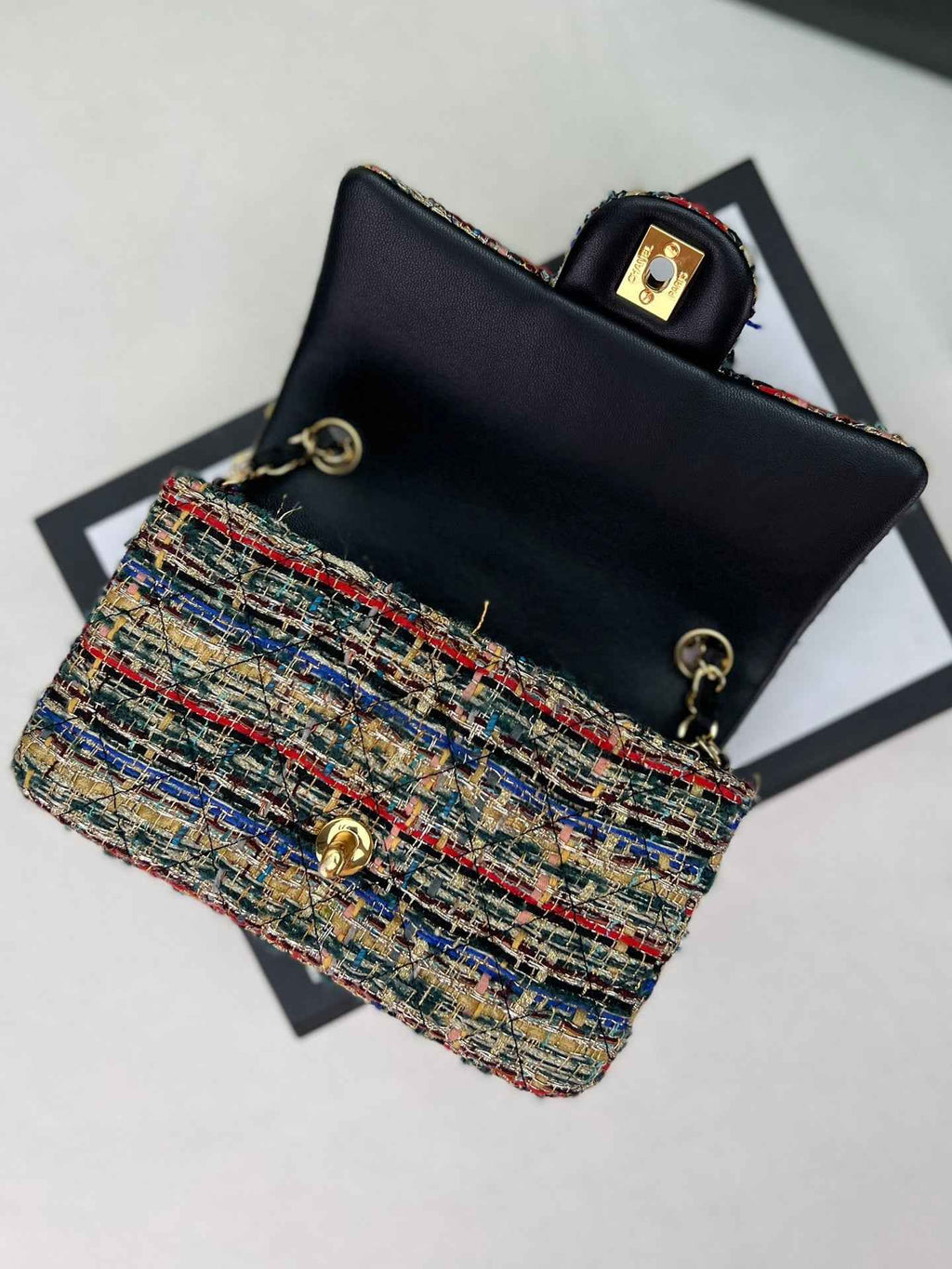 Chanel A69900 Mini Flap Bag Tweed Gold-Tone Metal Brown