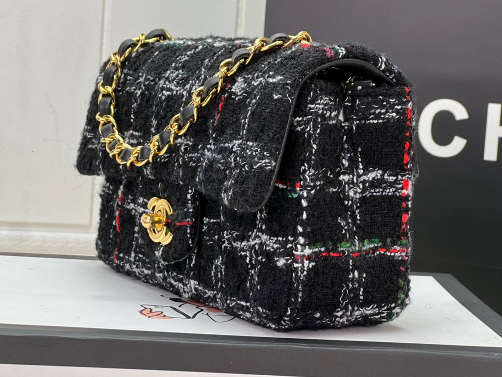 Chanel A69900 Mini Flap Bag Tweed Gold-Tone Metal Black