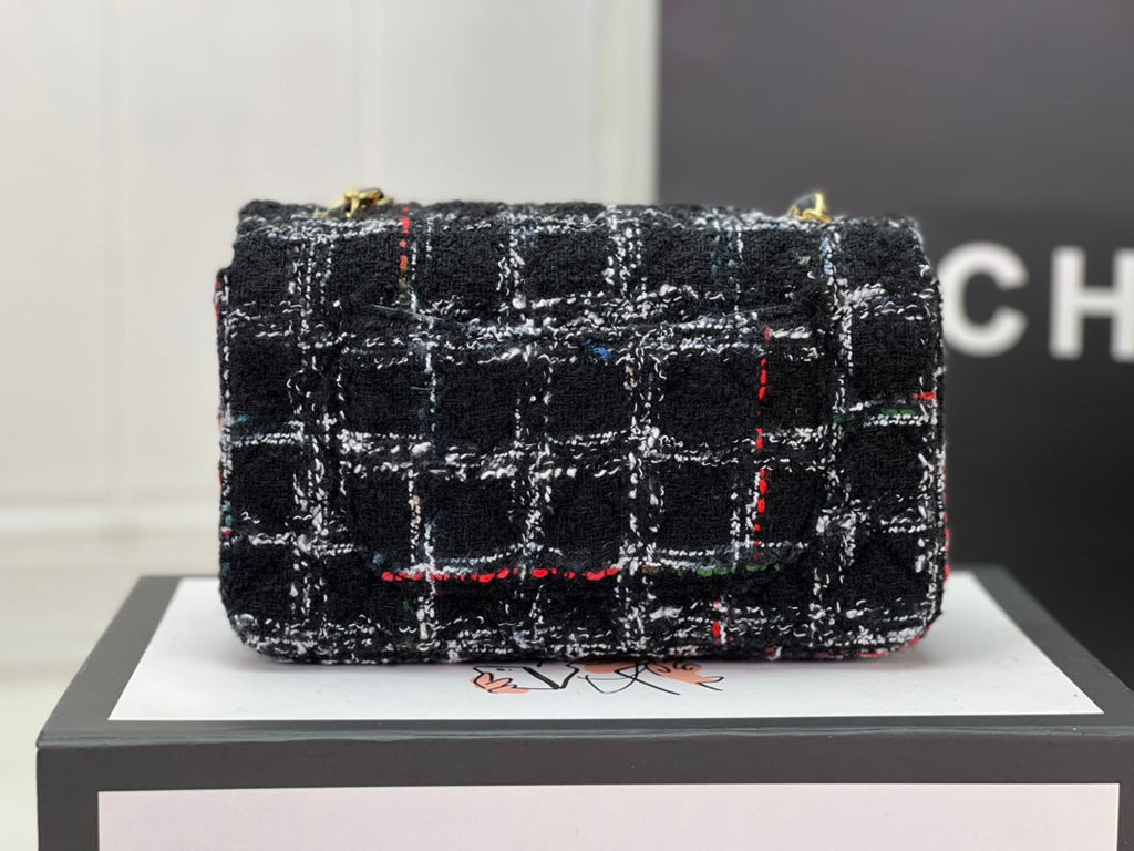 Chanel A69900 Mini Flap Bag Tweed Gold-Tone Metal Black