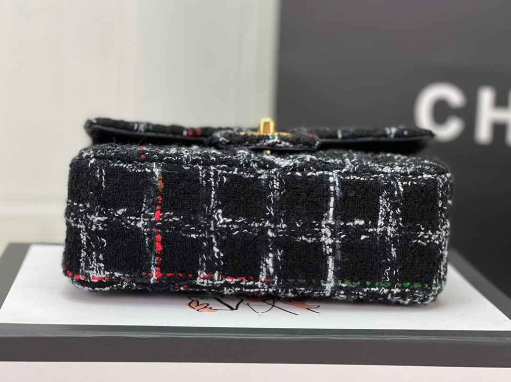Chanel A69900 Mini Flap Bag Tweed Gold-Tone Metal Black