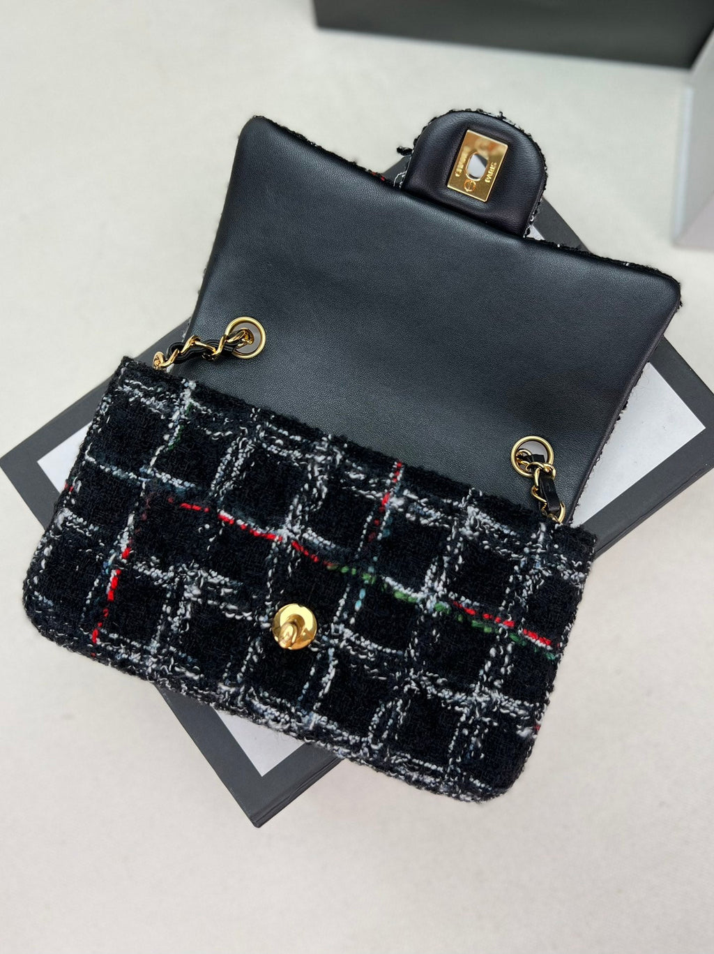 Chanel A69900 Mini Flap Bag Tweed Gold-Tone Metal Black