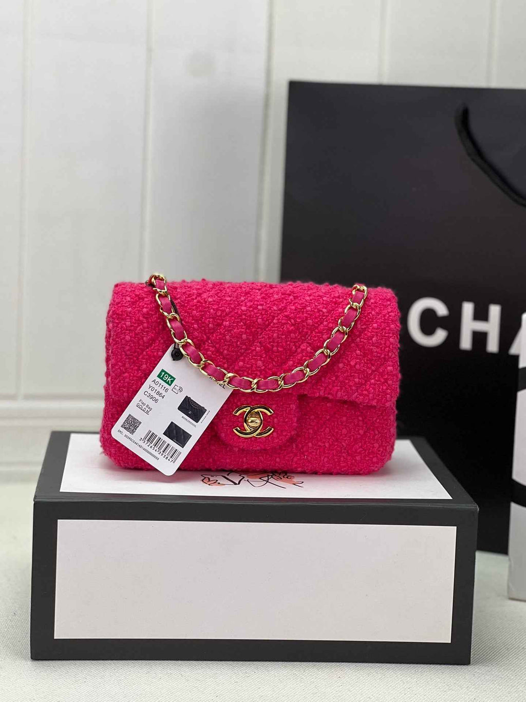 Chanel A69900 Mini Flap Bag Tweed Gold-Tone Metal Plum