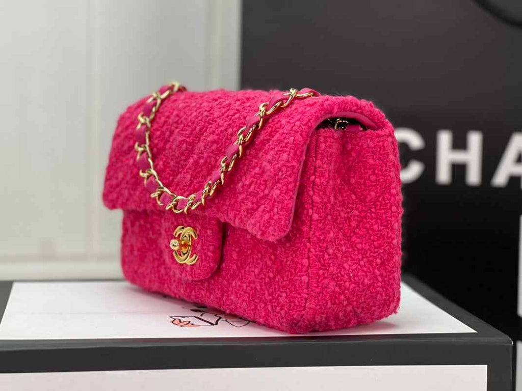Chanel A69900 Mini Flap Bag Tweed Gold-Tone Metal Plum
