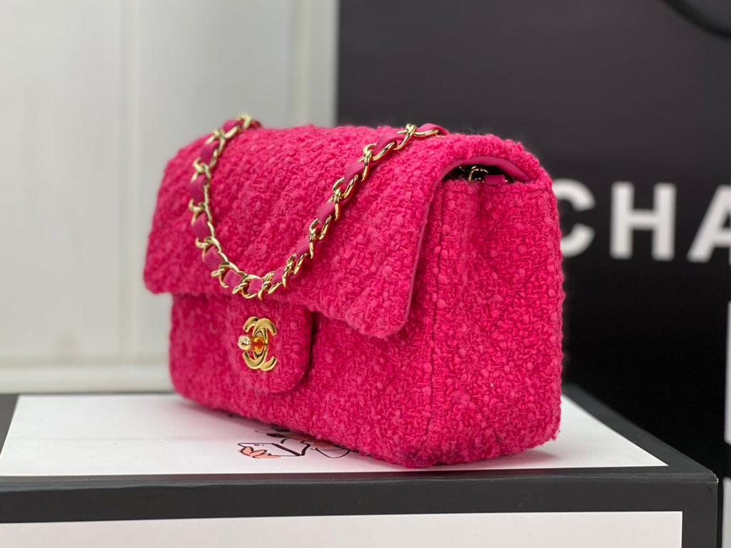 Chanel A69900 Mini Flap Bag Tweed Gold-Tone Metal Plum