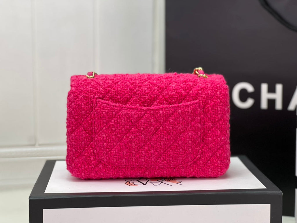 Chanel A69900 Mini Flap Bag Tweed Gold-Tone Metal Plum