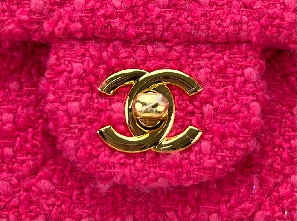 Chanel A69900 Mini Flap Bag Tweed Gold-Tone Metal Plum