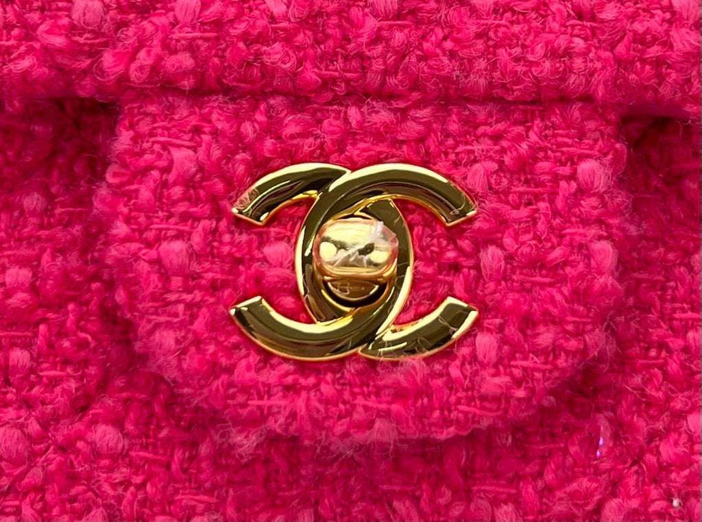 Chanel A69900 Mini Flap Bag Tweed Gold-Tone Metal Plum