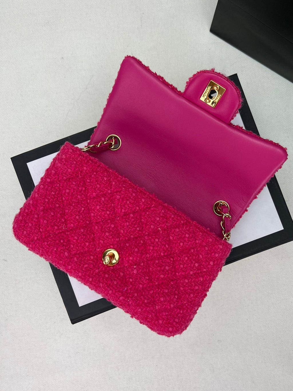 Chanel A69900 Mini Flap Bag Tweed Gold-Tone Metal Plum