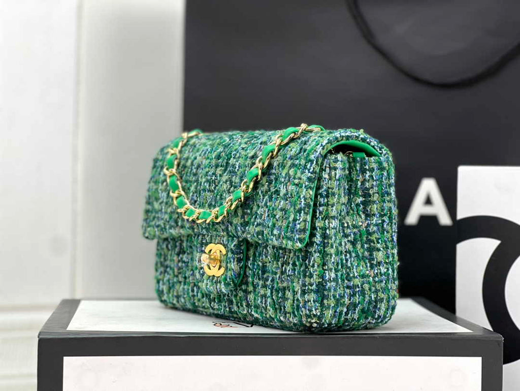 Chanel A69900 Mini Flap Bag Green Tweed Gold-Tone Metal