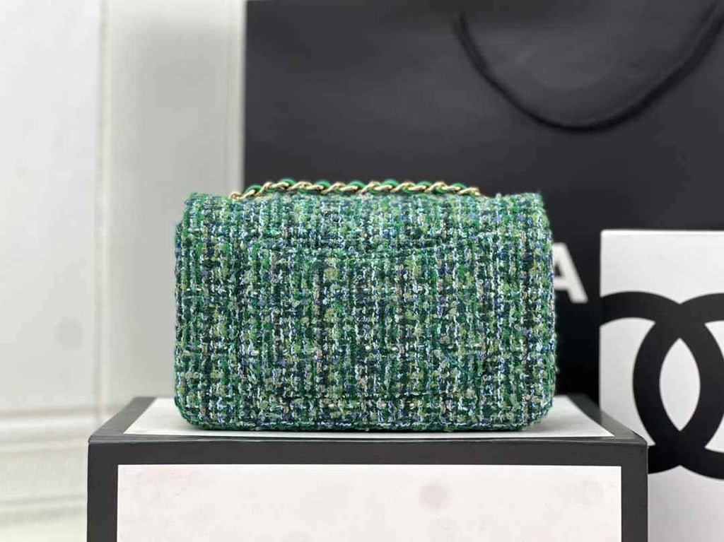 Chanel A69900 Mini Flap Bag Green Tweed Gold-Tone Metal