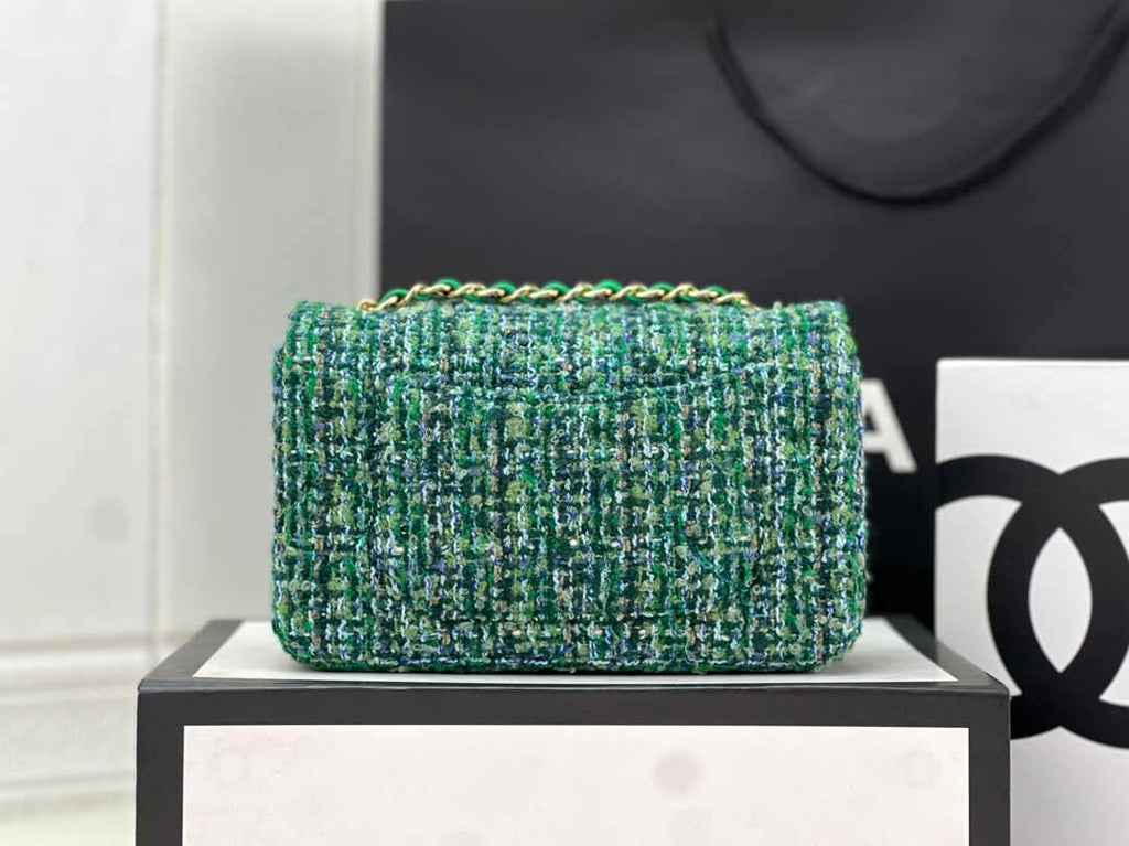 Chanel A69900 Mini Flap Bag Green Tweed Gold-Tone Metal