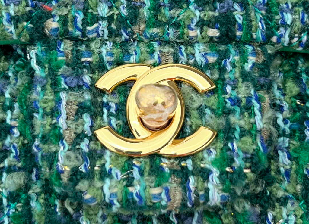 Chanel A69900 Mini Flap Bag Green Tweed Gold-Tone Metal