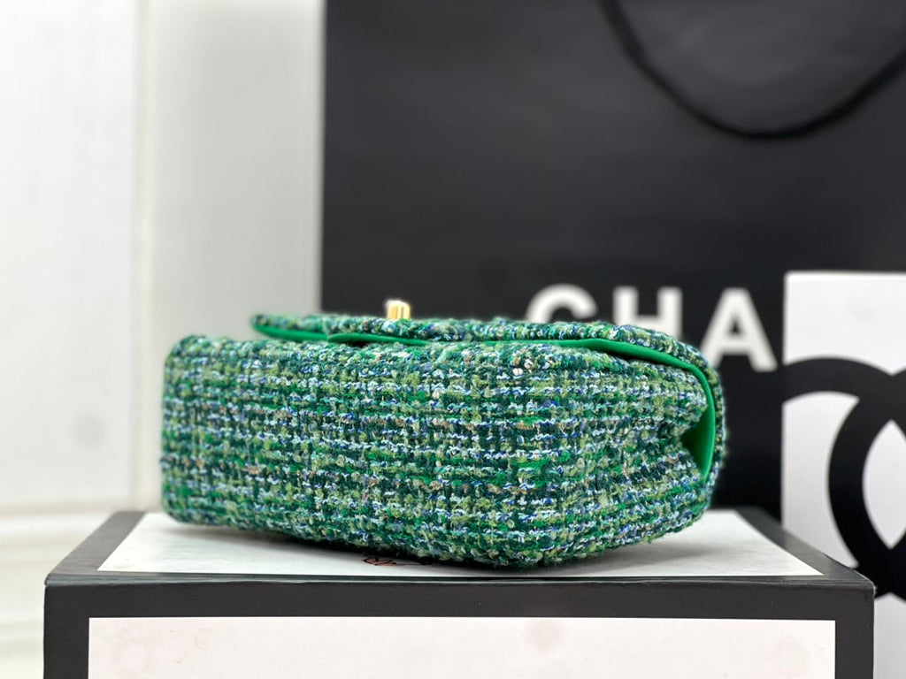 Chanel A69900 Mini Flap Bag Green Tweed Gold-Tone Metal