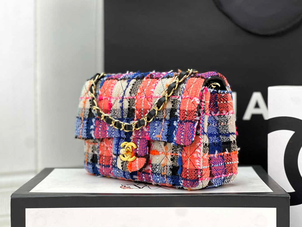 Chanel A69900 Mini Flap Bag Red Black Tweed Gold-Tone Metal