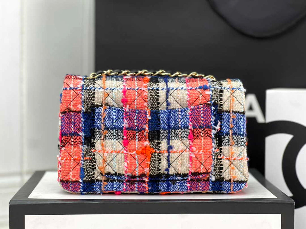 Chanel A69900 Mini Flap Bag Red Black Tweed Gold-Tone Metal