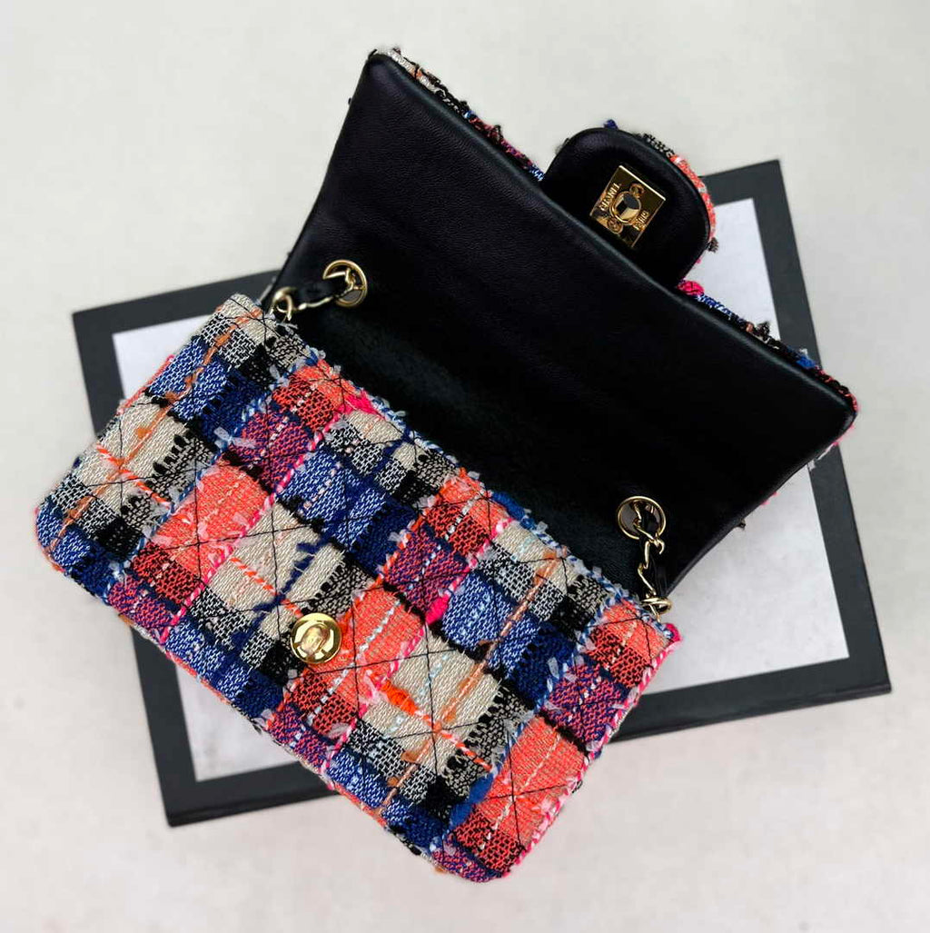 Chanel A69900 Mini Flap Bag Red Black Tweed Gold-Tone Metal