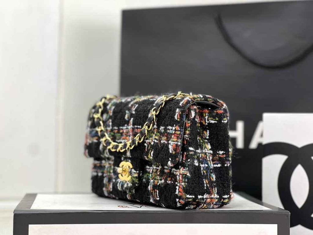 Chanel A69900 Mini Flap Bag Black Tweed Gold-Tone Metal