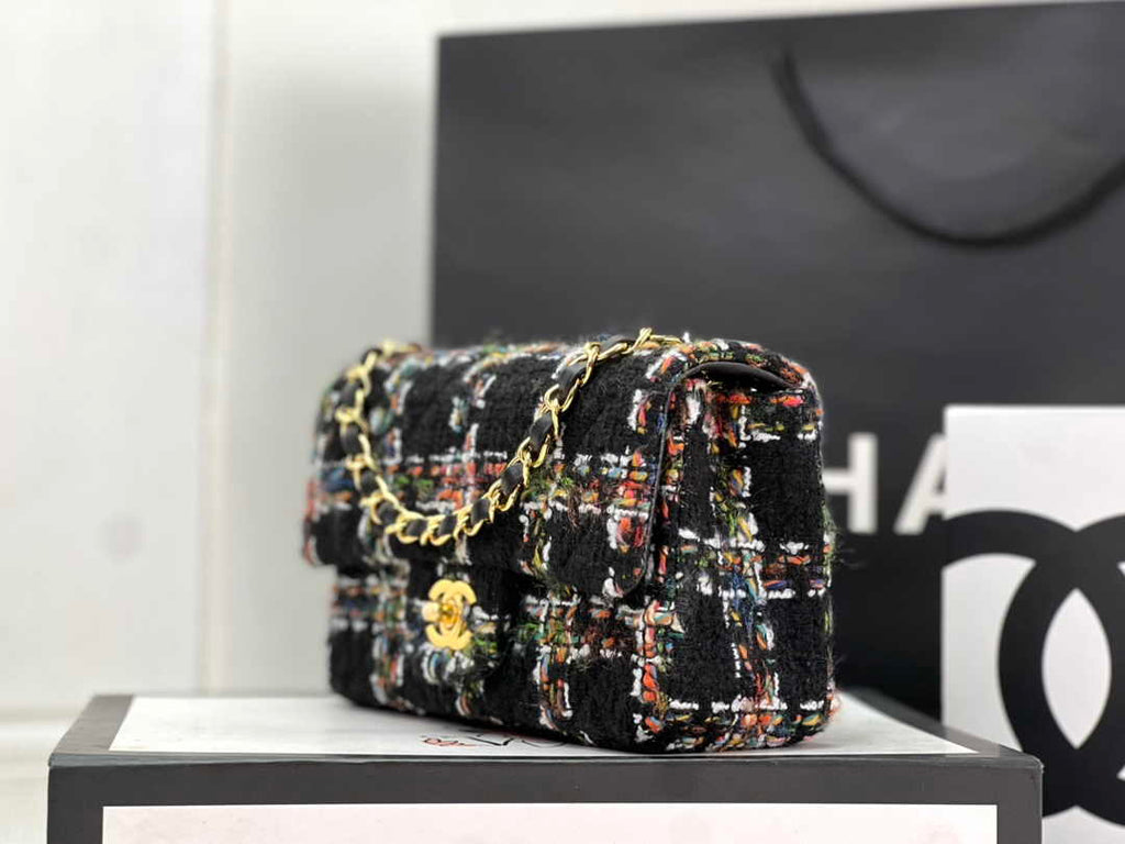 Chanel A69900 Mini Flap Bag Black Tweed Gold-Tone Metal