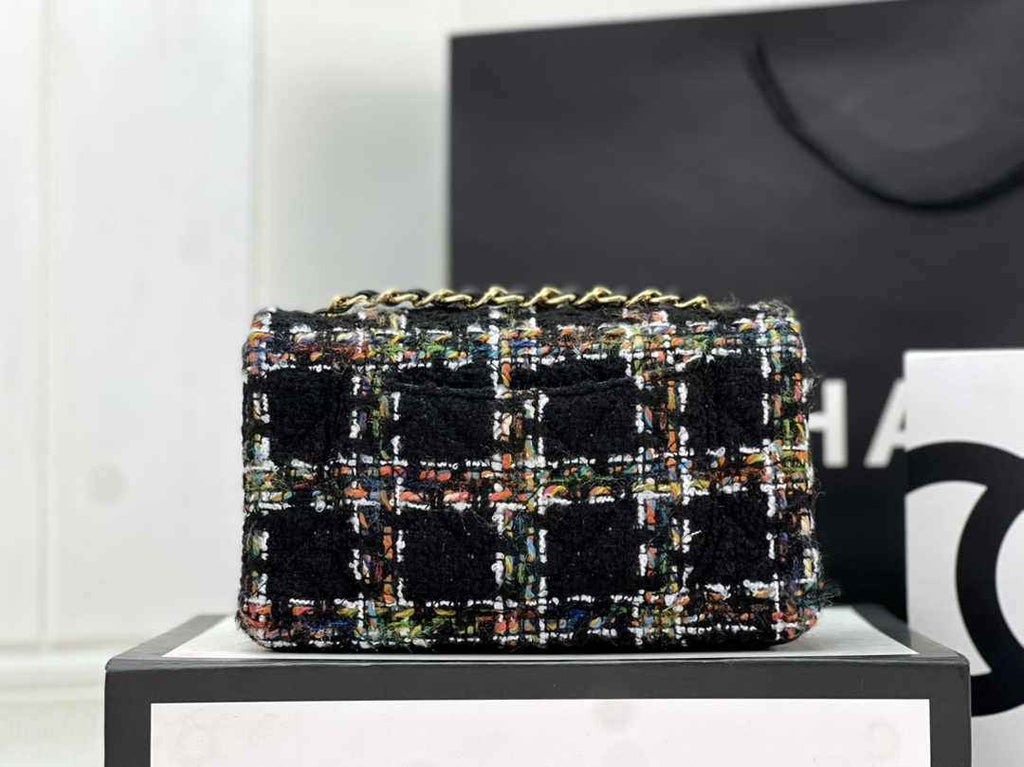 Chanel A69900 Mini Flap Bag Black Tweed Gold-Tone Metal